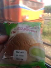 Green custard-filed Thai bun